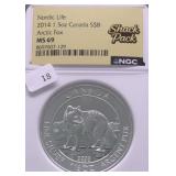 2014 NGC MS69 CANADA ARTIC FOX 1.5 OZ .9999 SILVER