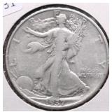 1937 WALKING HALF DOLLAR F