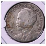 1953 CUBA SILVER 25 CENTS  VF