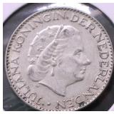 1955 NETHERLANDS SILVER GUELDEN AU