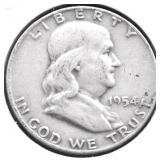 1954 D FRANKLIN HALF DOLLAR VG