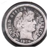 1906 S BARBER DIME VG