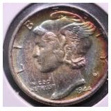 1944 GEM RAINBOW MERCURY DIME PQ