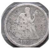 1875 S SEATED DIME G