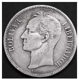 1921 BOLIVIA SILVER BOLIVAR  VF
