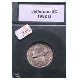 1952 D SUPURB GEM JEFFERSON NICKEL