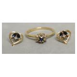 10K GOLD SAPPHIRE RING AND EAR RINGS  2.8  GRAMS