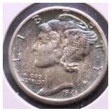 1943 D GEM RAINBOW MERCURY DIME