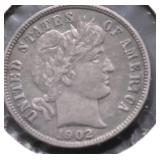 1902 BARBER DIME CHOICE AU