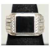 STERLING SILVER BLACK ONYX MANS RING  SZ  8.25