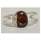 STERLING SILVER AMBER STONE CUFF BRACELET