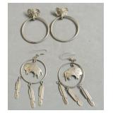 2 PAIRS OF UNIQUE STERLING EAR RINGS