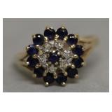 10K GOLD DIAMOND AND SAPPHIRE RING SZ 9.5  3.3 GRA