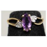 10K GOLD AMETHYST DIAMOND RING 1.36 GRAMS  SZ 3.5
