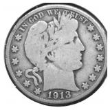 1913 D BARBER HALF DOLLAR VG
