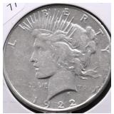 1922 S PEACE DOLLAR VF