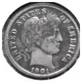 1901 BARBER DIME F