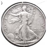 1936 S WALKING HALF DOLLAR VF