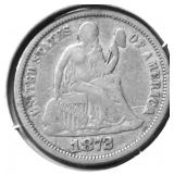 1872 SEATED DIME F