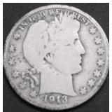 1913 D BARBER HALF DOLLAR G