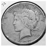 1922 S PEACE DOLLAR VF