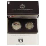 PROOF CONGRESS SILVER DOLLAR & HALF W BOX PAPERS