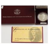 PROOF THOMAS JEFFERSON SILVER DOLLAR W BOX PAPERS