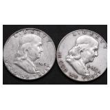 TWO FRANKLIN HALF DOLLARS