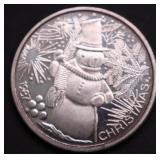 1 OZ  .999 SILVER  SNOWMAN XMAS ROUND