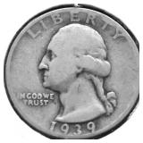 1939 S WASHINGTON QUARTER VF