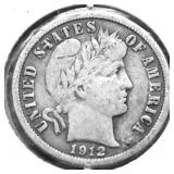 1912 D BARBER DIME VF