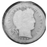 1907 O BARBER DIME AG