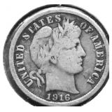 1916 BARBER DIME F