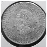 1948 MEXICO SILVER 5 PESOS AU