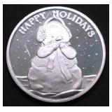 1  OZ  .999 SNOWMAN HAPPY HOLIDAYS SILVER ROUND