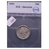 1943 MERCURY DIME AU