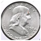 1958 D GEM BU FBL FRANKLIN HALF DOLLAR