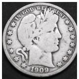 1909 BARBER HALF DOLLAR VG