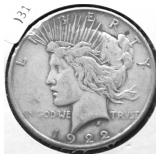 1922 S PEACE DOLLAR VF