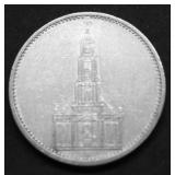 1934 NAZI GERMANY SILVER 5 MARKS AU POSTDAM CHURCH