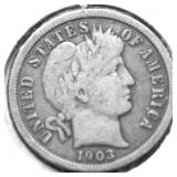 1903 O BARBER DIME VF