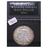 1942 D CHOICE BU WALKING HALF DOLLAR