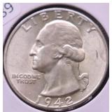 1942 GEM BU WASHINGTON QUARTER