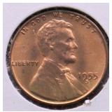1955 S GEM RED LINCOLN CENT