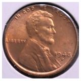 1948 D GEM RED LINCOLN CENT