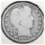1892 O BARBER QUARTER G