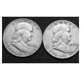 TWO FRANKLIN HALF DOLLARS