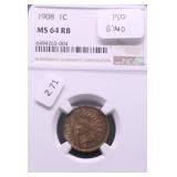 1908 NGC MS64 RB INDIAN HEAD CENT