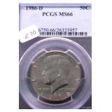 1986 D PCGS MS66 KENNEDY HALF DOLLAR