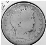 1907 O BARBER HALF DOLLAR AG